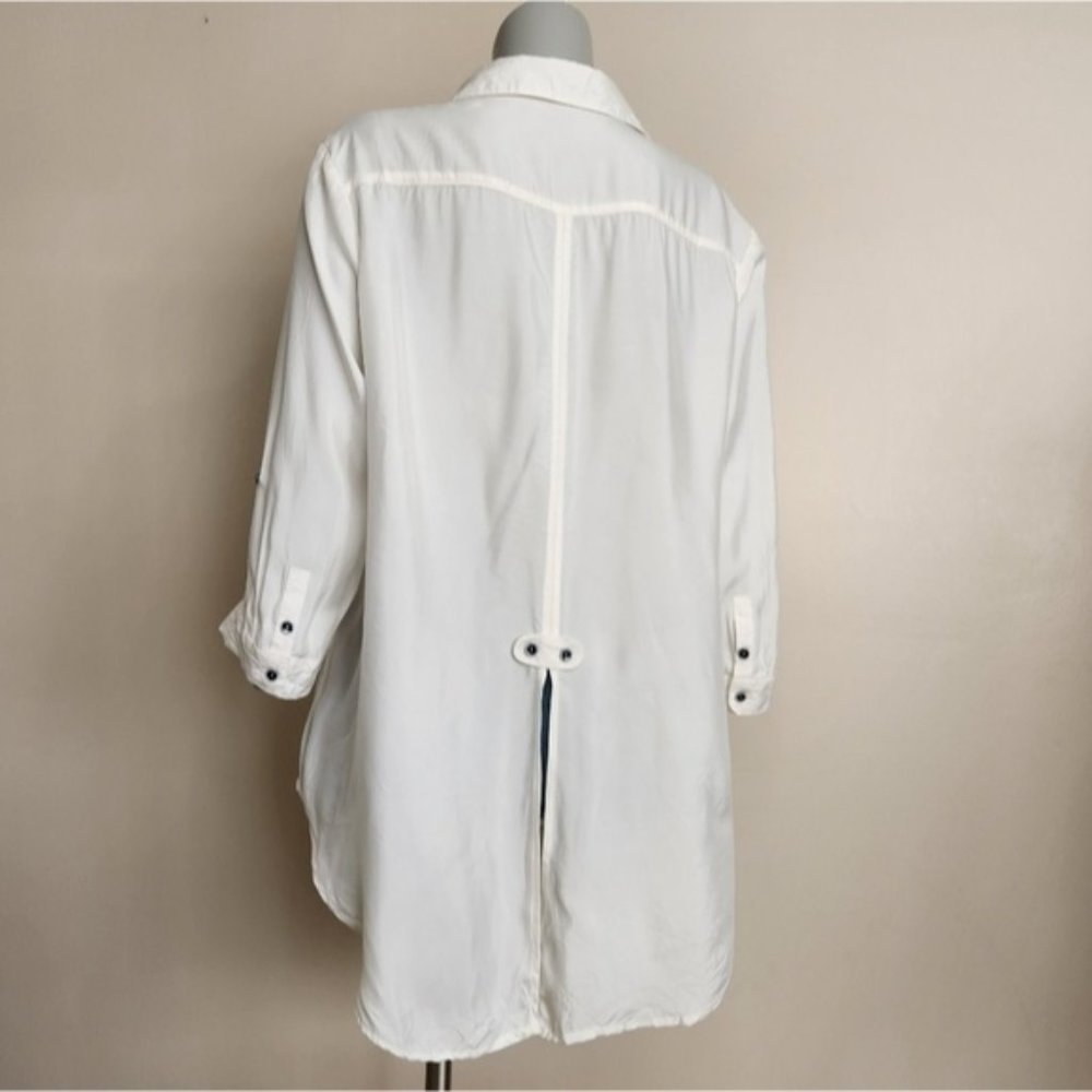 SOLD Vintage Silks by Fridaze White Silk Blend Button Up Lagenlook Blouse Size L - Picture 3 of 13
